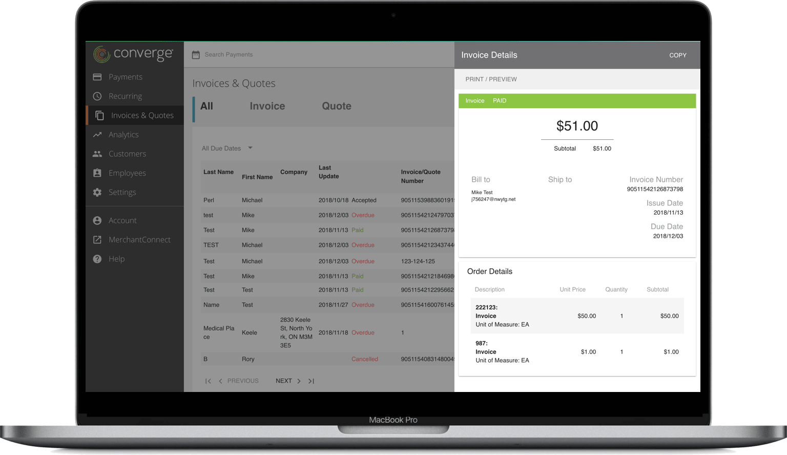 Invoicing credit card processing and merchant account